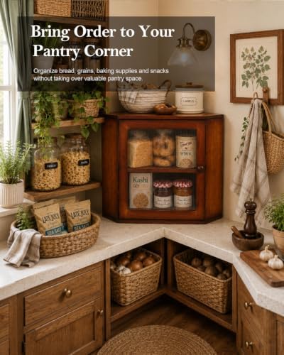 Brown Corner Bread Box, 2 Tier Bamboo Bread Storage for Kitchen Countertop - Image 5