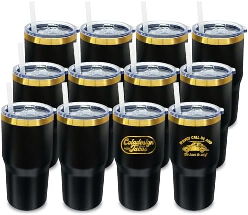 20 oz Tumbler Bulk Stainless Steel Tumblers with Lids and Straws Black by MetalyaTumblers