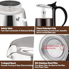 4 Cup Glass Transparent Moka Pot Stainless Steel Uncoated Stovetop Espresso Maker Italian Coffee Makers Mocha Greca Machine Cafe Classic Induction Cookers for Home Camping 220ml - Image 6