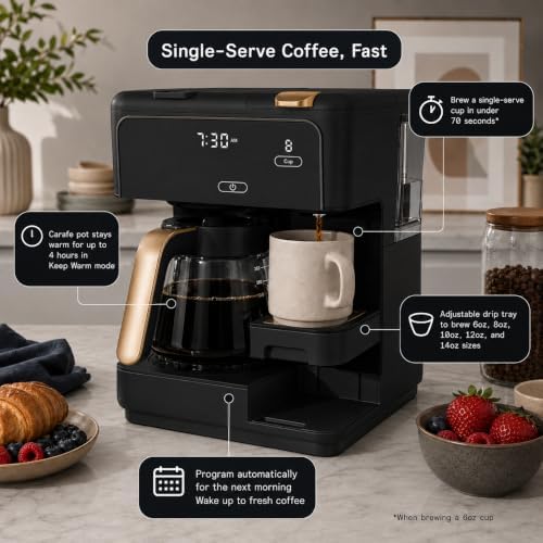 Multi-Brew Coffee Maker – 12-Cup Carafe & Single-Serve Pod or Grounds, Iced Coffee Mode, Programmable Touch Display, Includes Filters (Black Sesame) - Image 5