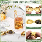 uxcell 25 Set Bridal Shower Tea Party Favor for Leaf Spoon Heart Shape Infuser Ball with Thank You, Card Mesh Bag, for Wedding Souvenir Gift, Tea Accessories, Return Gift, Gold - Image 6