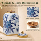 12.5" H Ceramic Kitchen Canisters for Countertop, Tea & Coffee Bean Storage Canister with Airtight Lid, Blue and White Chinoiserie Decor Ginger Jar for Home Decor, 155 fl oz - Blue Peony - Image 3