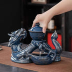 Zurucily Ceramic Teapot with Infuser Semi Automatic Tea Set Magic Teapot with 8 cups Gradient Color (Blue Dragon- A) - Image 2