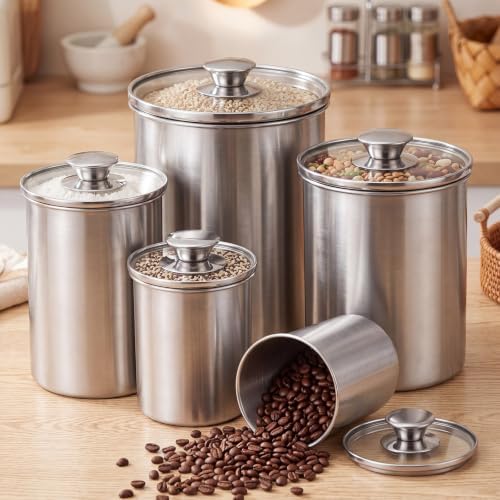 Blushtier 5 Pcs Stainless Steel Kitchen Canister Set with Clear Glass Lids - Image 5