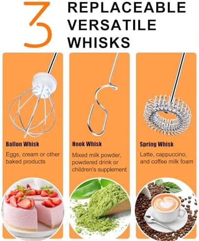 YUSWKO Milk Frother Handheld with 3 Heads, Electric Whisk Drink Foam Mixer with USB Rechargeable 3 Speeds, Mini Frother for Coffee Latte, Cappuccino, Hot Chocolate, Egg - Image 5