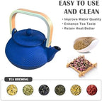 30.4oz Small Tea Kettle, Blue Cast Iron Teapot with Infuser - Image 6
