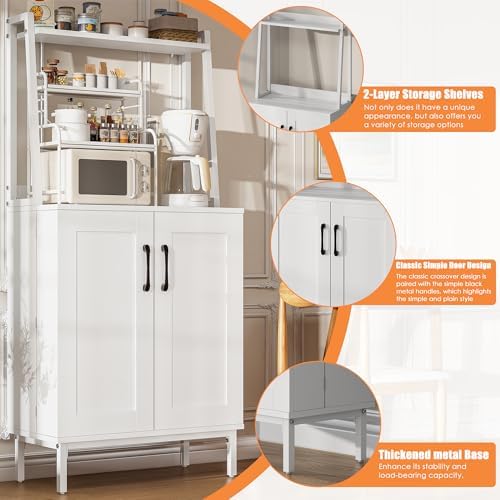kepptory 51" Kitchen Baker's Rack with Storage, Microwave & Toaster Oven Stand, Freestanding Coffee Bar Station with Wine Glass Holder & Side Storage Shelves, White - Image 4