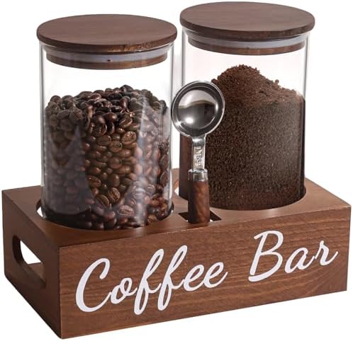 gmisun Coffee Canister, 2 Pack 50 Fl oz Glass Canisters with Airtight Lids, Coffee Grounds Storage Container Jars with Scoop/Shelf/Labels, Sugar/Tea Storage Holder Containers for Cafe Bar/Station by GMISUN