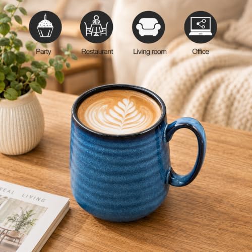 HASENSE Coffee Mugs Set of 4, 15 Ounce Porcelain Mug Set with Handle for Morning Coffee Tea and Cocoa, Ceramic Coffee Cups with Beautiful Glaze for Men, Women, Navy - Image 2