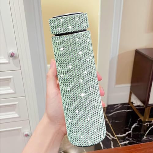 17 oz Bling Stainless Steel Water Bottle Rhinestone Vacuum Water Bottle Glitter Bottles Diamond Vacuum Flask Mug Gift Girls Women (500ml),Green - Image 3