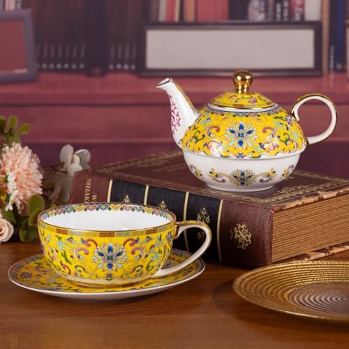 KAMMAK Tea for One Set, Ceramic Teapot, Bone China Tea Set, Cup and Saucer - Image 3