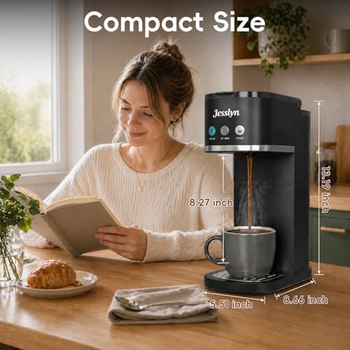 Jesslyn Single Serve Hot and Iced Coffee Maker, Compatible with Multiple Coffee Pods & Ground, Fits Tall Mugs, Over Ice & Strong Brew Function, for Home Office Travel RV Dorm (BLACK) - Image 6