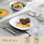 MALACASA Dinnerware Sets, 24 Piece Porcelain Square Dishes, White with Black Rim Plates and Bowls Sets, Ceramic Dish Set for 6, Chip Resistant Dishware Sets, Series ELISA - Image 3