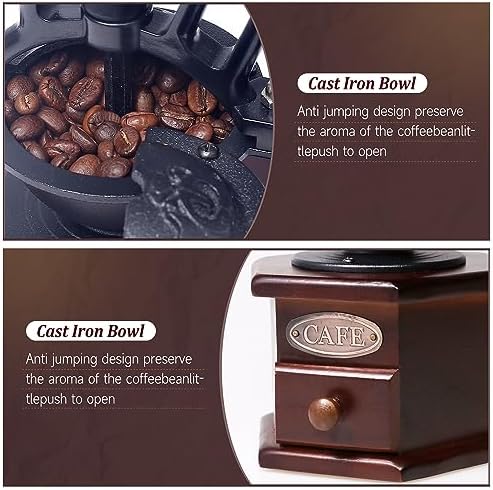 Manual Coffee Grinder Vintage Wooden Coffee Bean Grinder Hand Grinder Roller Antique Coffee Mill for Making Mesh Coffee Classic French Press for Decoration (Hexagon) - Image 3