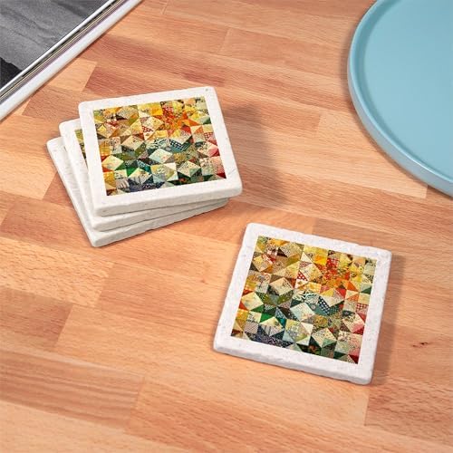 CafePress Fun Patchwork Quilt Tumbled Stone - Set of 4 Coasters Set of 4 - Image 3
