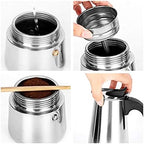 Stainless Steel Italian Coffee Stovetop Coffee Maker Moka Pot Percolator (9Cup / 15 Oz) - Image 6