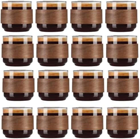 Reallnaive 16 Pieces 5 oz Espresso Cups with Wooden Ring High Borosilicate Espresso Shot Glass Small Glass Coffee Cups Coffee Accessories Enjoying Tea Latte for Office Cafes Home(Clear) by Reallnaive