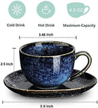 vicrays 6.5 oz Cappuccino Cups with Saucers, Set of 4, Ceramic Coffee Cup for Au Lait, Double shot, Latte, Cafe Mocha, Tea (Starry Blue) - Image 2