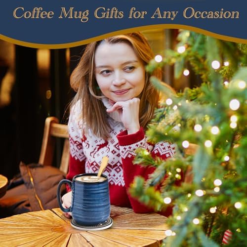 HASENSE Ceramic Coffee Mugs Gift Set for Men, Women, Blue Reactive Glazes - Image 4