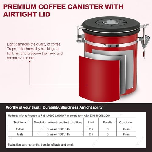 ShanSon Coffee Canister Airtight, Stainless Steel Bean Storage Container with Date Tracker & Scoop, Grounds Sugar Flour Tea Cereal Fits Kitchen Pantry, Ideal Gift for Coffee Lovers,12oz,Red - Image 5