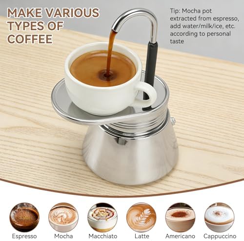 Cyrank Single Tube Moka Pot, Stainless Steel Italian Espresso Coffee Maker - Image 4