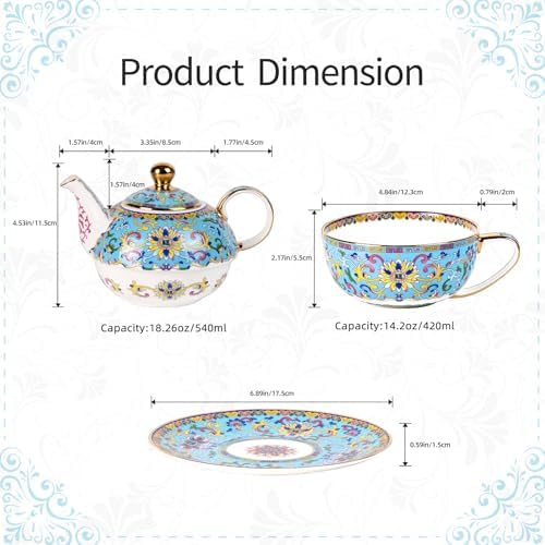 KAMMAK Tea for One Set, Ceramic Teapot, Bone China Tea Set, Cup and Saucer - Image 2