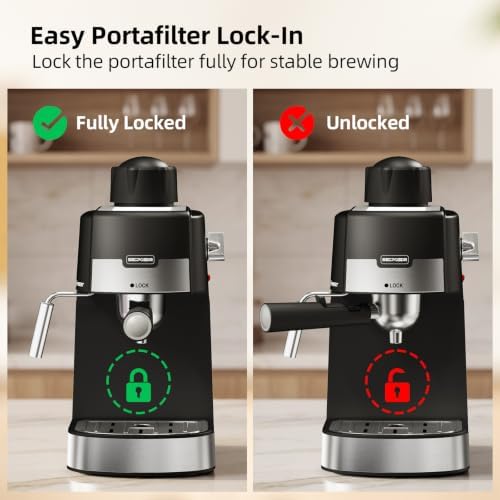 SECPOEDR3.5Bar Espreeso Machine 4-Cup Compact Coffee Maker Silver Black - Image 5