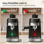 SECPOEDR3.5Bar Espreeso Machine 4-Cup Compact Coffee Maker Silver Black - Image 5