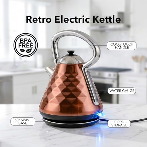 OVENTE 1.7L Retro Stainless Steel Electric Tea Kettle, Copper KS755CO - Image 2