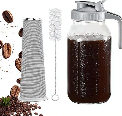 Cold Brew Coffee Maker with Stainless Steel Filter, Pour Spout Handle Lid, LeakProof Heavy Duty Glass Pitcher for Iced Coffee,Lemonade,Ice Tea & Fruit Drinks by Unknown