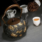 Japanese Cast iron Teapot, 1.4L Tea Kettle for Stovetop Safe, Keep Warm Gilding Nine Dragons Pattern cast Iron Kettle For Coffee Tea Bags Loose Tea Black Tea - Image 7