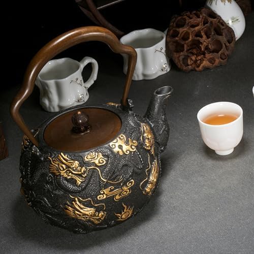 Japanese Cast iron Teapot, 1.4L Tea Kettle for Stovetop Safe, Keep Warm Gilding Nine Dragons Pattern cast Iron Kettle For Coffee Tea Bags Loose Tea Black Tea - Image 7