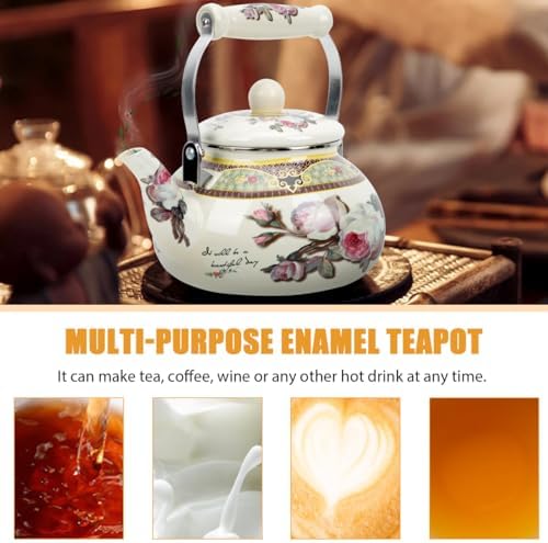 Stove Top Enamel Tea Kettle: Vintage Floral Whistling Tea Pot Farmhouse Water Boiling Pot Household Stove Top Whistling Tea Kettle 2. 5L - Image 7