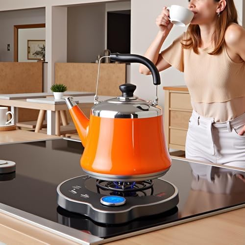 Tea Kettle Stovetop, Whistling Tea Pot 304 Food Grade Stainless Steel Teapot for Stove top, Loud Whistle Kettle for Tea, Coffee, Milk (Orange, 1.5L) - Image 7
