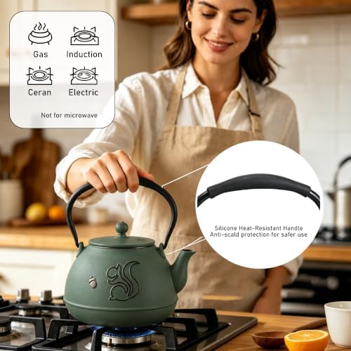 Cast Iron Teapot 34oz (1000ml) with Infuser,Green - Image 3
