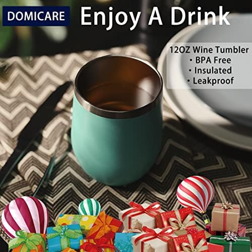 DOMICARE Stainless Steel Wine Tumbler Bulk with Lid, Personalized Insulated Tumblers Set, 12oz Travel Coffee Cups Pack of 8, Light Blue - Image 6