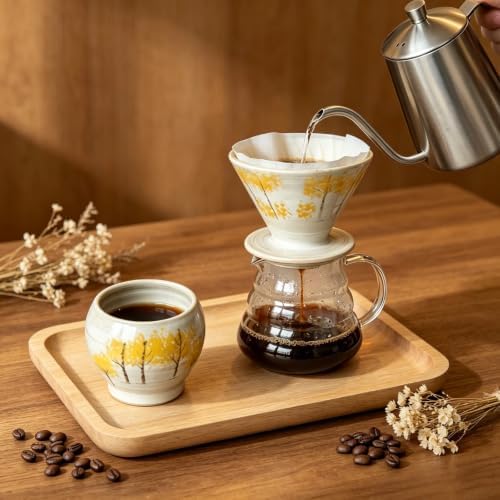 Pour Over Coffee Maker Set, Hand Painted Autumn Tree Ceramic Dripper with 2 Vintage 8.5oz Coffee Cups, Drip Coffee Brewer Dripper Set, Gift for Coffee Lover (Autumn Tree) - Image 6