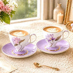 KAMMAK Tea Cups Set of 2,Ceramic Floral Pattern Demitasse Cup - Image 5