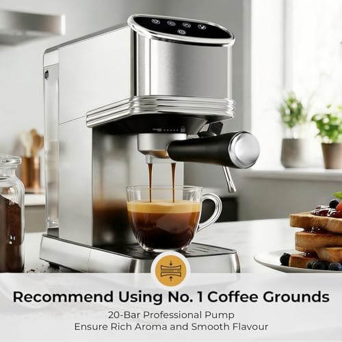 Kismile Espresso Machine 20 Bar, Small Coffee Maker with Milk Frother, Stainless Steel Coffee Machine with 45oz Removable Water Tank for Cappuccino, latte, Silver - Image 2