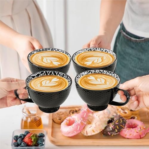 LEHAHA Coffee Mugs Set of 6, 14 Ounces footed Ceramic Mugs, Porcelain Black Coffee cups with handle for men women for Coffee, Tea, Cappuccino, Cocoa, Cereal, Black - Image 6