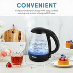 AROMA® 1.2L / 5-Cup Glass Electric Kettle with Cordless Pouring, Trigger-Release Lid, Automatic Shut-off, Black (AWK-151B) - Image 5