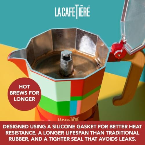 La Cafetière Venice Espresso Maker for 6 Cups, 290 ml, Aluminium Stovetop Coffee Maker with Geometric Pattern, Moka Pot for Gas and Electric Stoves with Wooden Handle, Utopian Lines - Image 6