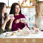 20-Pieces Porcelain Tea Sets For Women, Tea Set For Adult with Golden Metal Rack,Tea Gift Sets for Home&Party(0011) - Image 4