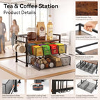 Beslands Tea Bag Organizer & Coffee Station, Matcha Kit Storage, 2 Drawers Tea Bar Tea Box Kitchen Shelf for Countertop, Teabag holder with 4 Hooks, Matcha Tea Station - Image 4