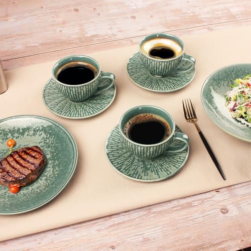 Coffee Mugs Set, 6.8 oz,Ceramic Tea Cup with saucer, Espresso Cups 8-piece, Stackable Cups, for Latte,Hot Tea,Cappuccino, Mocha, Cocoa, dishwasher & microwave safe, Dark green - Image 7