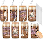 8 Pcs Halloween Ghost Glass Cups with Lids and Straws, 16 oz, Cute by RimCereal