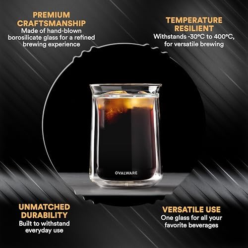 ovalware Double Wall Single Lip Insulated Glass Minimalistic Double Wall Drinkimg Mug with Airtight Cold Brew Iced Coffee Maker Pitcher RJ3 Brewing Glass Carafe with Removable stain - Image 4