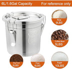 DYNAMI 304 Stainless Steel Containers With Lid,202oz Airtight Flour Container for Kitchen,5-10lbs Metal Airtight Canisters Milk Jug Coffee Bean Cookies Canisters w/Locking Clamp (6L/1.6Gal) - Image 3