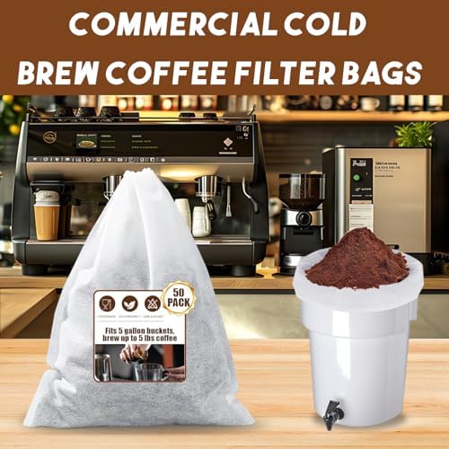 50 Pcs Commercial Cold Brew Coffee Filters for 5 Gallon Buckets & Commercial Cold Brew Coffee Makers, 20" x 20" Disposable Coffee Filters with Drawstring, Brew Up to 5 LBS Coffee, No Tear No Sediment - Image 2