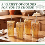 8 Set Vintage Tumbler with Lid and Straw, Iced Coffee Cup, Amber - Image 4